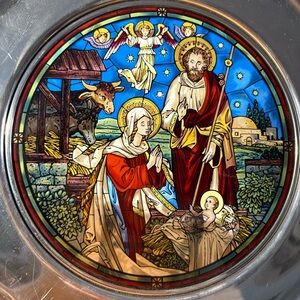 1986 US Historical Society ST MARY'S PHILADELPHIA Stained Glass Pewter Plate Box